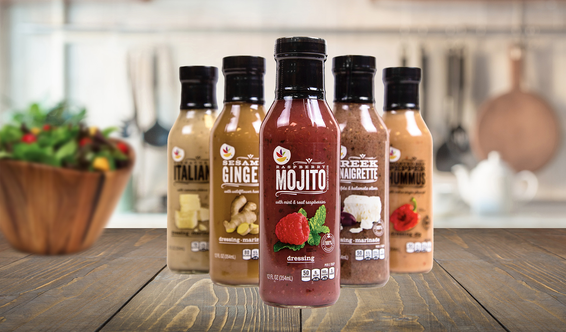 Premium salad dressing environmental photography